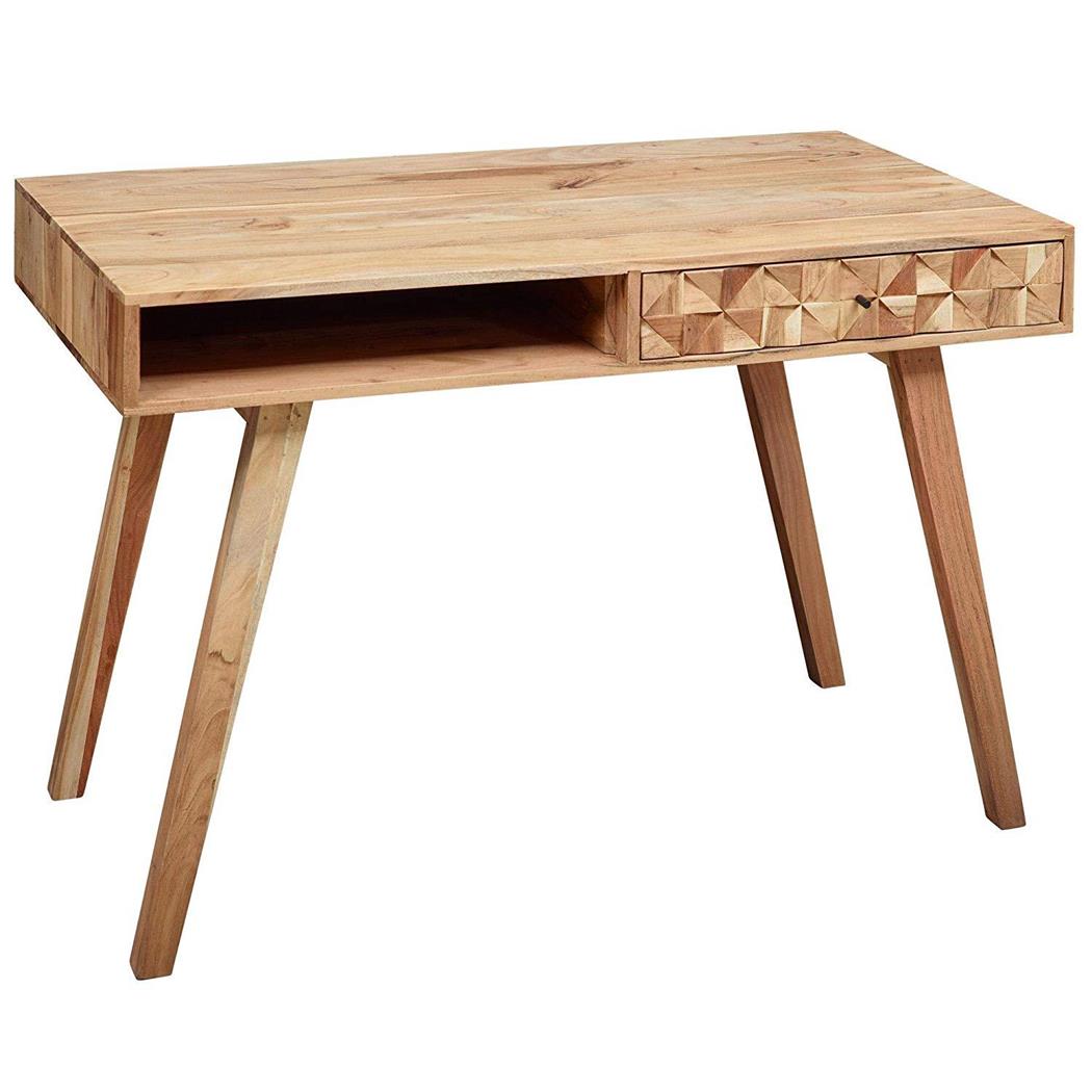 Bürotisch AMINA, Abmessungen 115 x 60 x 77 cm, handgefertigt, aus Akazienholz, Buchenfarben