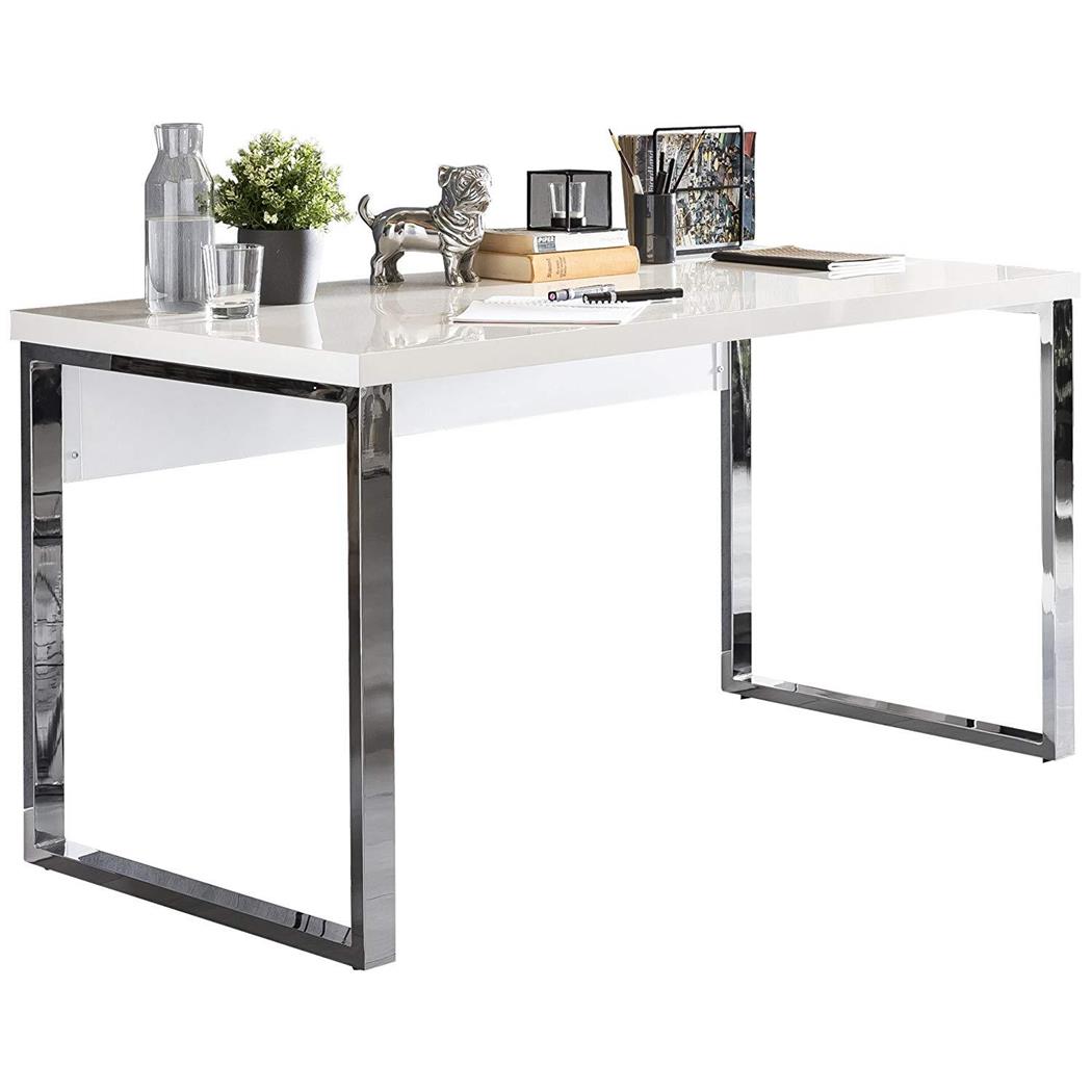 Bürotisch ANISA, Abmessungen 140 x 70 x 76 cm, Metallgestell und Holz, Farbe Weiß