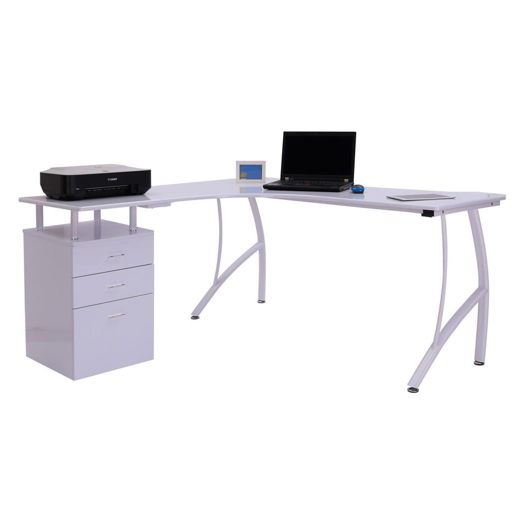 Bürotisch TEKAWI, 151x143x55 cm, mit Schubladen, aus Holz, Farbe Weiß