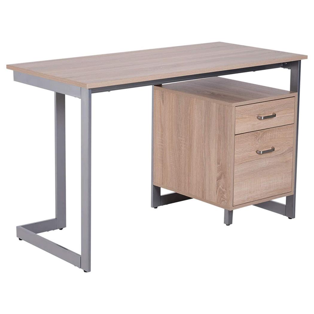Bürotisch AMONDI, 120 x 58 x 76 cm, mit Schubladen, Metall und Holz, Farbe Eiche