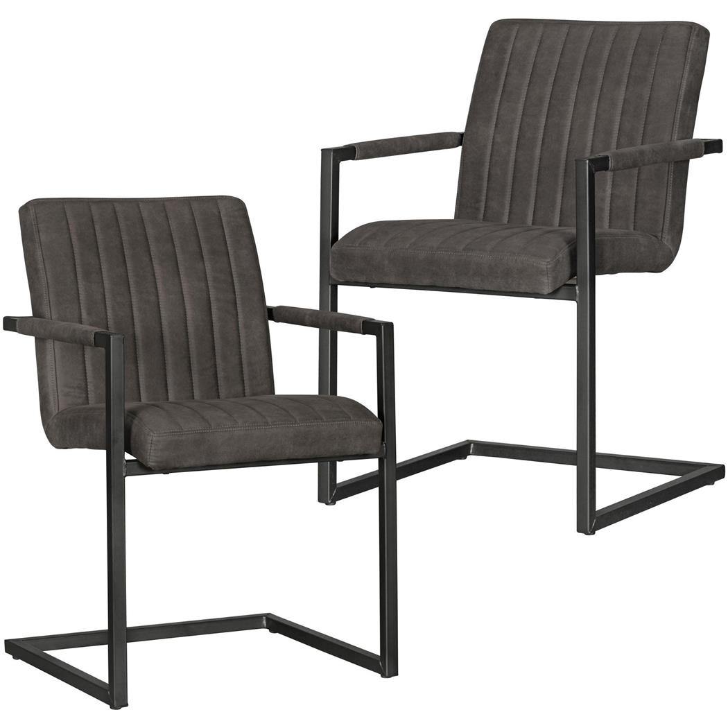 Im 2er-Set: Besucherstuhl KÖLN, im Retro-Stil, Mattschwarzes Metallgestell, Stoff, Farbe Grau