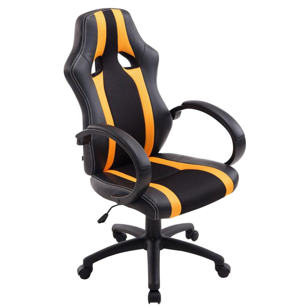 Gaming-Stuhl KUBICA, hohe Rückenlehne, dicke Polsterung, Leder- und Netzstoffbezug, Farbe Schwarz / Gelb