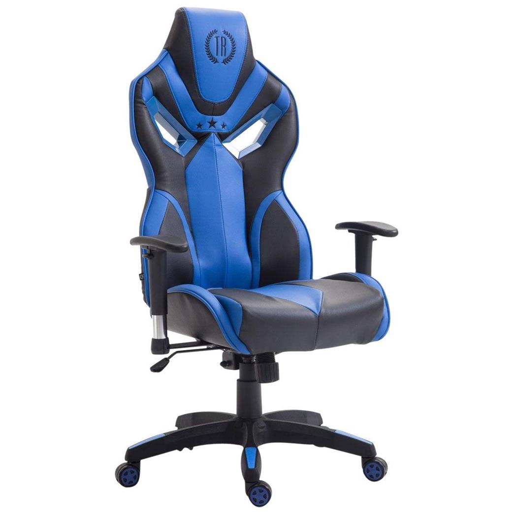 Bürostuhl HAMIL LEDER, ergonomisches Design, Farbe Schwarz / Blau