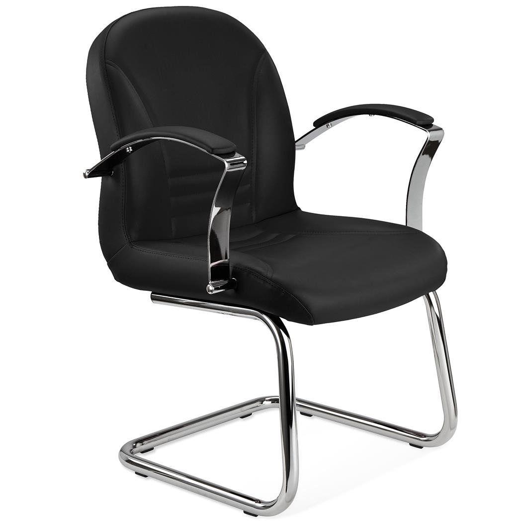Besucherstuhl CANCUN, Elegantes Design, Metallstruktur, Leder, Farbe Schwarz