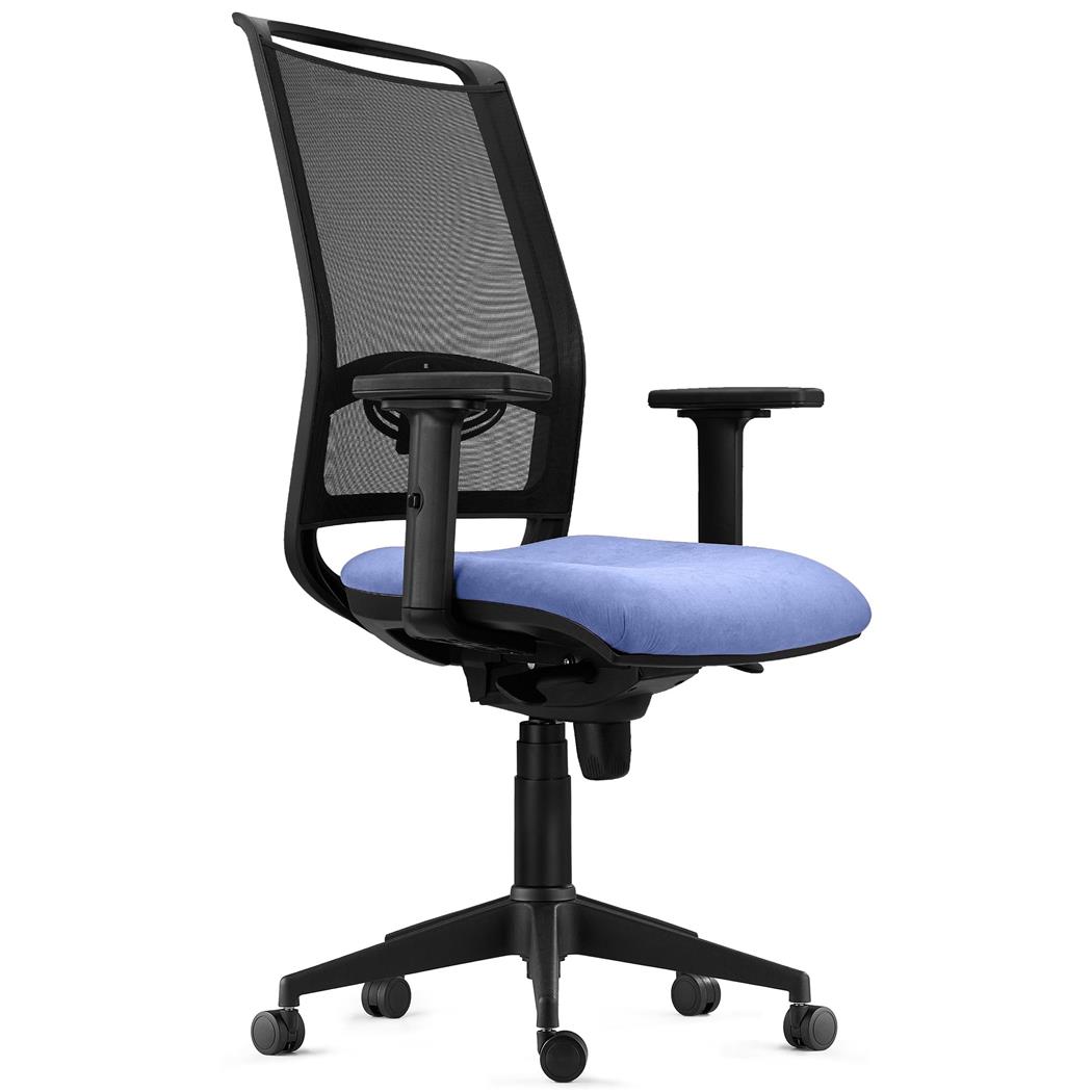 Ergonomischer Bürostuhl NEPTUNO, mit Lordosenstütze, für die 8h-Nutzung, Netz und Stoffbezug, Farbe Blau