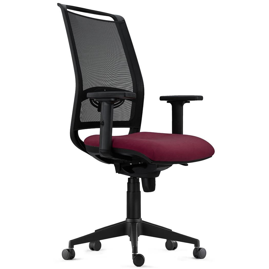 Ergonomischer Bürostuhl NEPTUNO, mit Lordosenstütze, für die 8h-Nutzung, Netz und Stoffbezug, Farbe Burgund