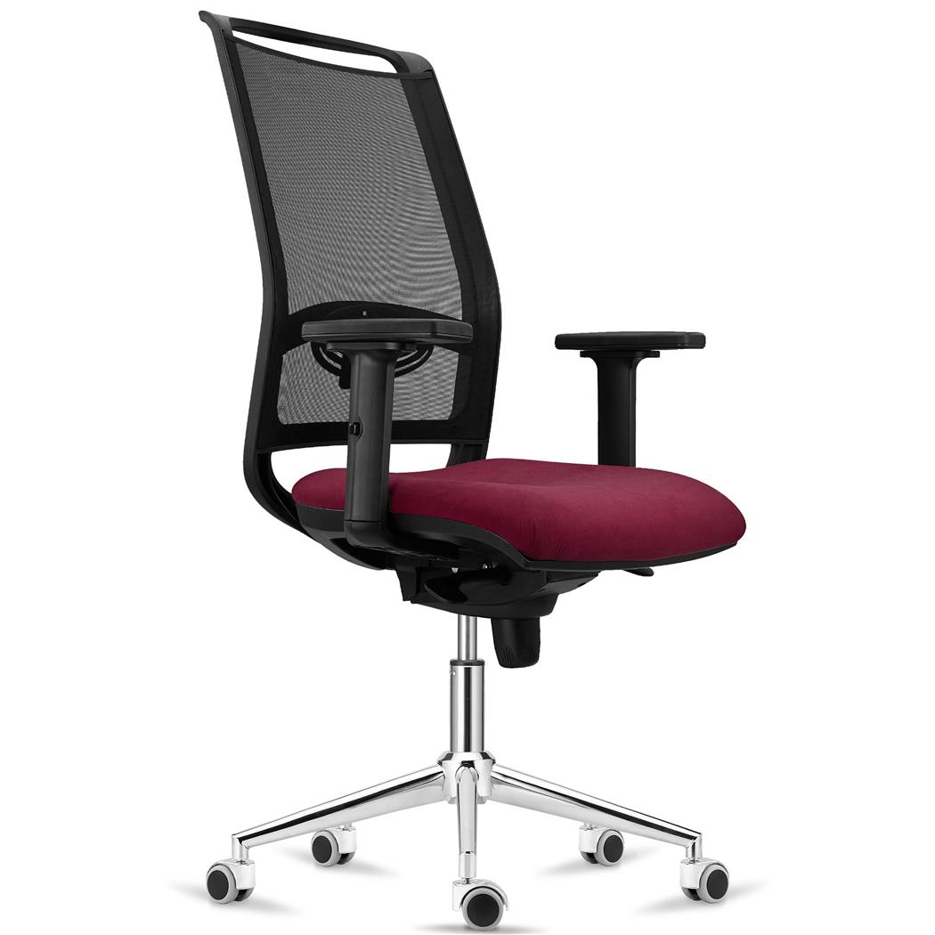 Ergonomischer Bürostuhl NEPTUNO, Metallfußkreuz & Lordosenstütze, für die 8h-Nutzung, Netz und Stoffbezug, Farbe Burgund