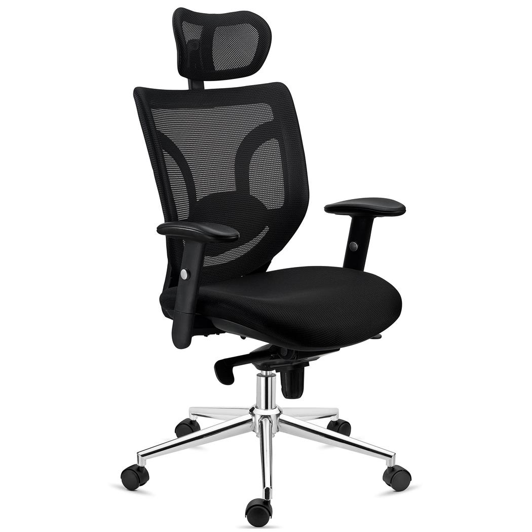 DEMO# Ergonomischer Bürostuhl LAMBO, 8h-Nutzung , Kopfstütze, unglaubliche Lendenwirbelstütze, Farbe Schwarz