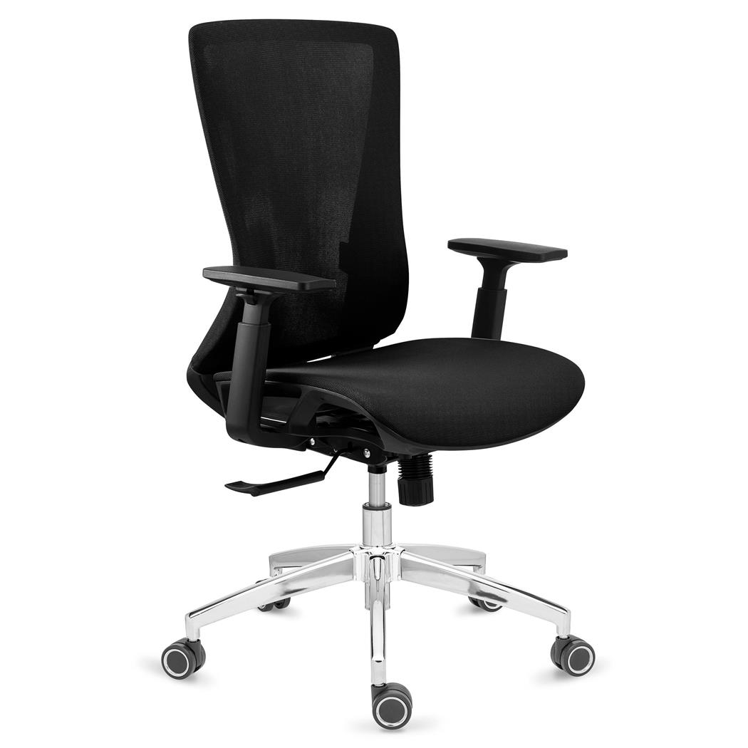 Ergonomischer Bürostuhl EVANS für 8h-Nutzung, elegantes Design mit Metallfußkreuz, Farbe Schwarz