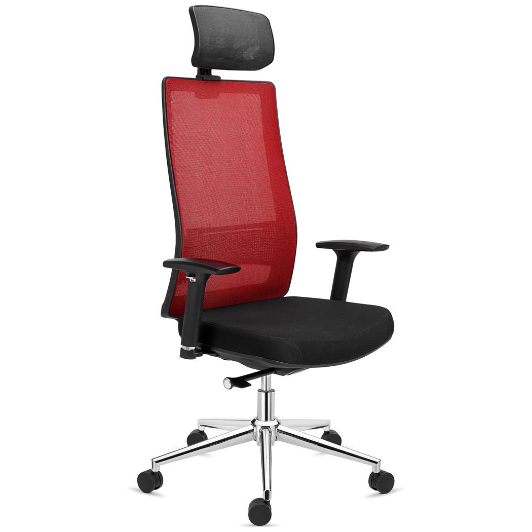Ergonomischer Bürostuhl SANTOS, Kopfstütze, 8h-Nutzung, Farbe Rot