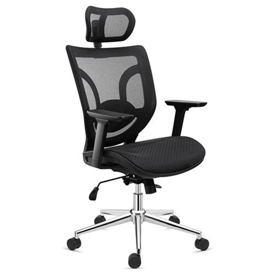 Ergonomischer Bürostuhl LAMBO PRO mit Kopfstütze, 8h-Nutzung, Lordosenstütze, 3D-Armlehnen, Farbe Schwarz