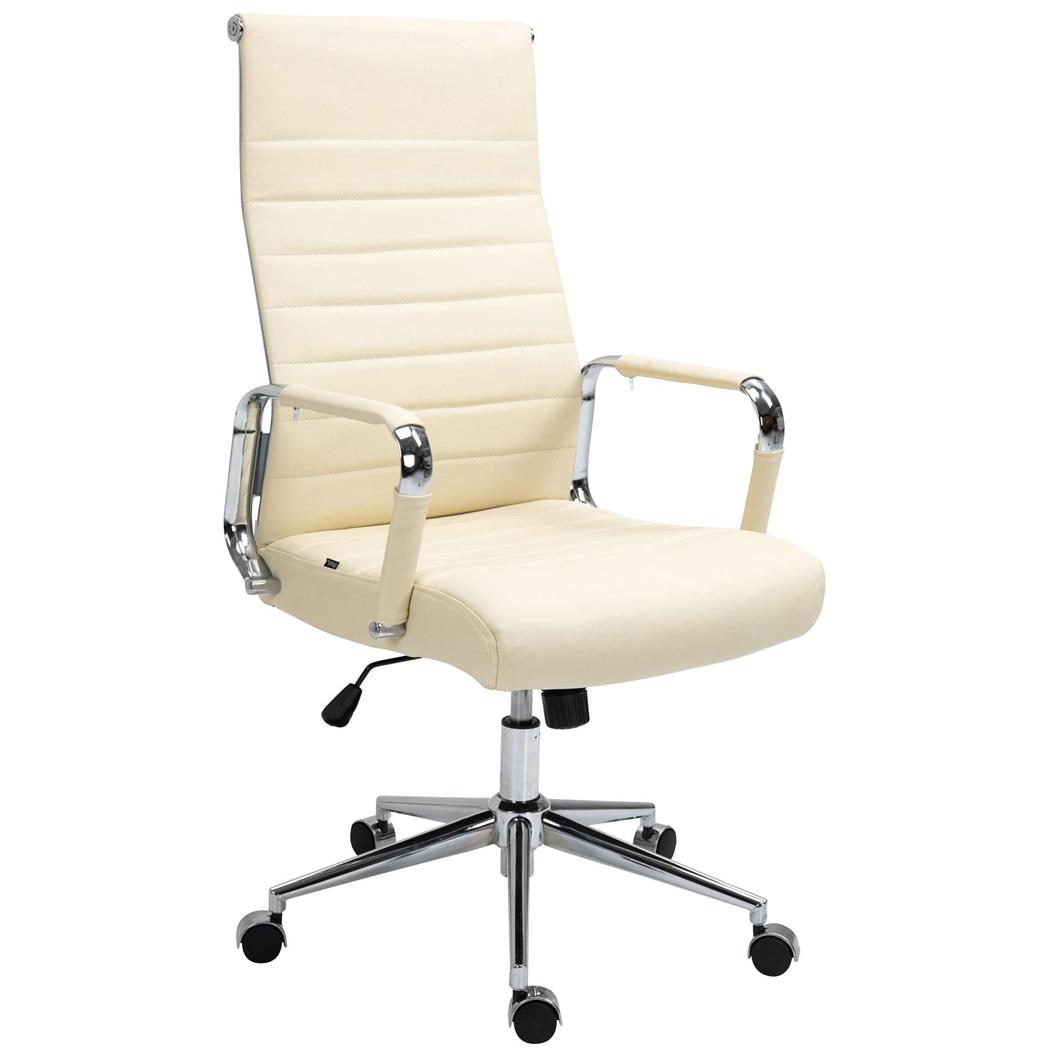 Bürostuhl KOLMU ECHTLEDER, Metallgestell, elegantes Design mit Quersteppung, Farbe Beige