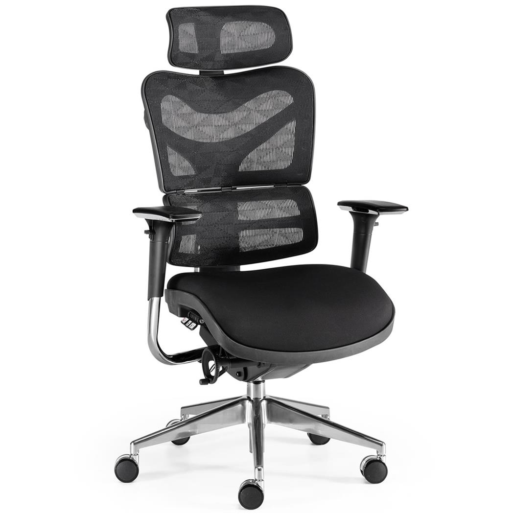 Ergonomischer Bürostuhl PROWORK, komplett anpassbar, zertifiziert, Netz- und Stoffbezug, Farbe Schwarz