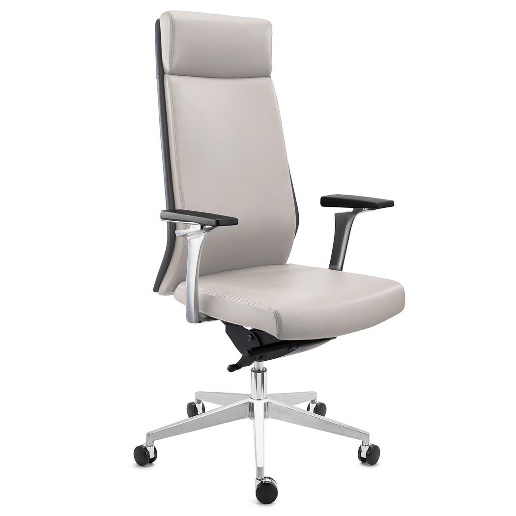 Chefsessel PERONI in Echtleder, Metallfußkreuz, Qualität und Design, Farbe Taupe