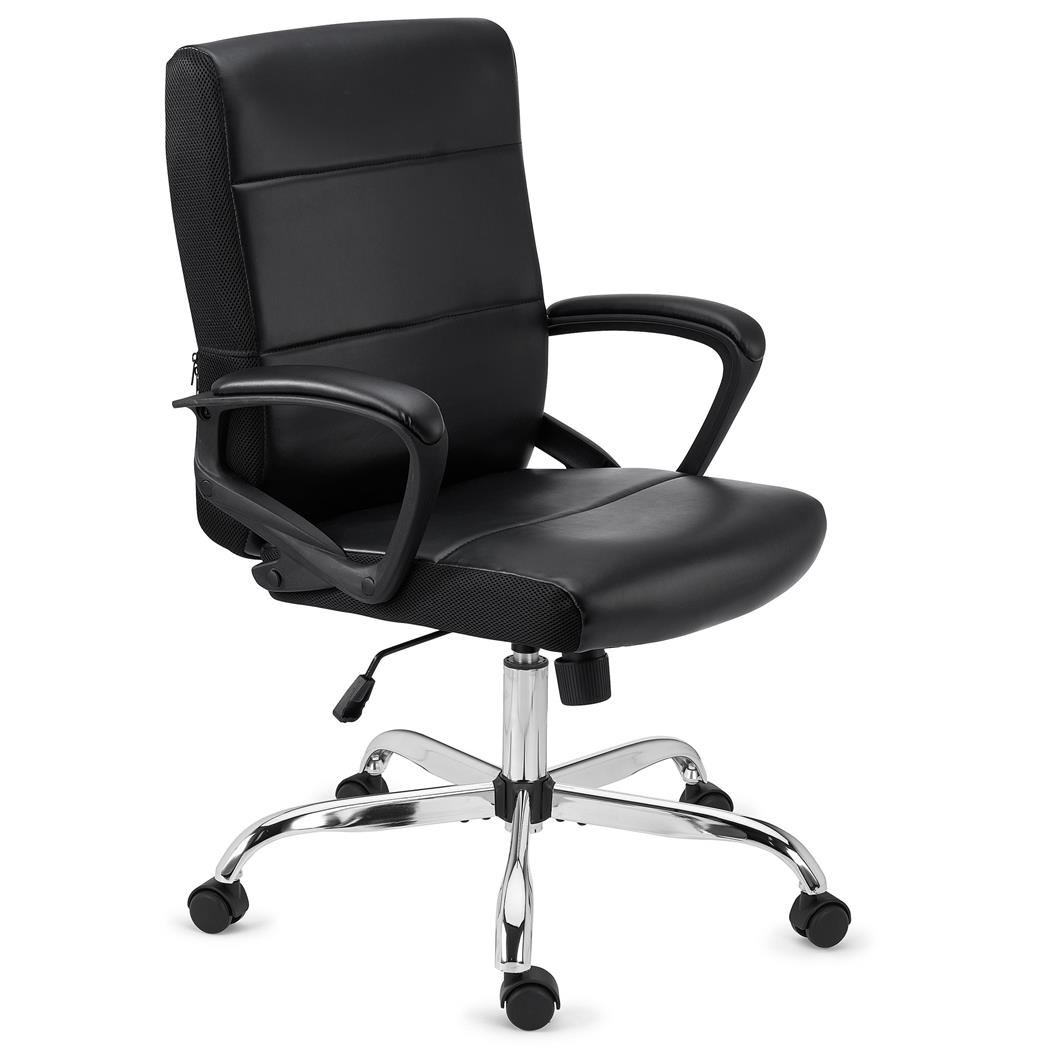 Chefsessel CONTE in Leder, mittelhohe Rückenlehne, Farbe Schwarz