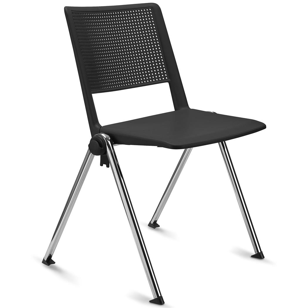Konferenzstuhl CARINA, stapel- und reihenverbindbar, verchromtes Stahlgestell, Farbe Schwarz