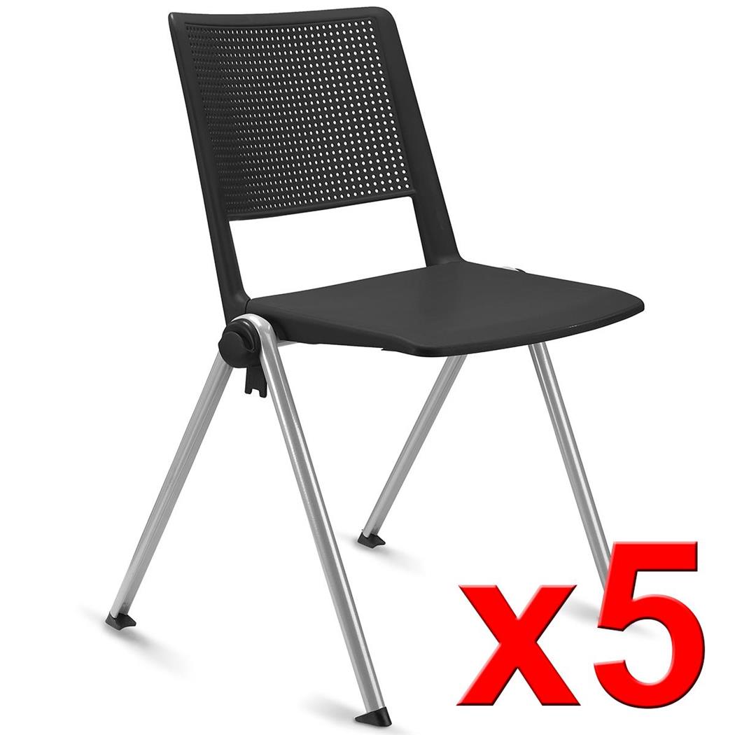 Im 5er-Set: Konferenzstuhl CARINA, stapel- und reihenverbindbar, graues Stahlgestell, Farbe Schwarz