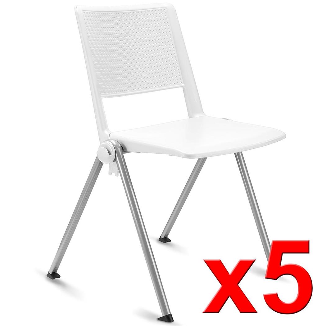 Im 5er-Set: Konferenzstuhl CARINA, stapel- und reihenverbindbar, graues Stahlgestell, Farbe Weiß