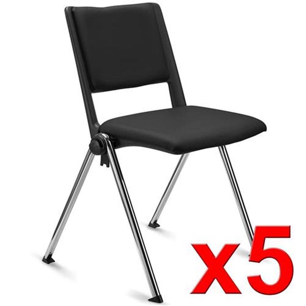 Im 5er-Set: Konferenzstuhl CARINA, stapel- und reihenverbindbar, verchromtes Stahlgestell, Kunstleder, Farbe Schwarz
