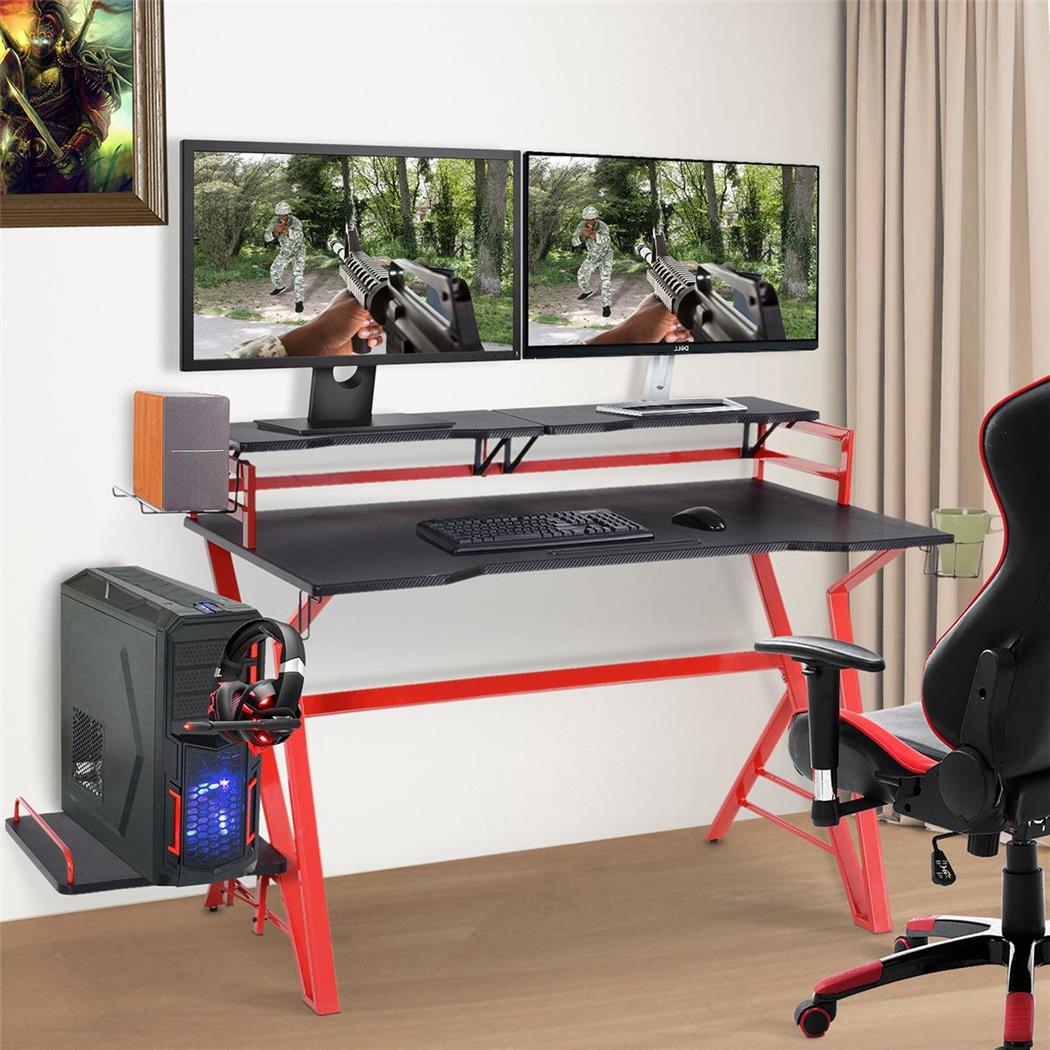 Gaming-Computertisch MAGMA, 168x66x92,5cm, CPU-Halter + Accessoires, Farbe Schwarz/ Rot