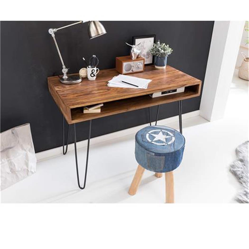 Schreibtisch MELANIE, Ausmaße 110x60x76 cm, Industriedesign, Palisander und schwarzem Metall