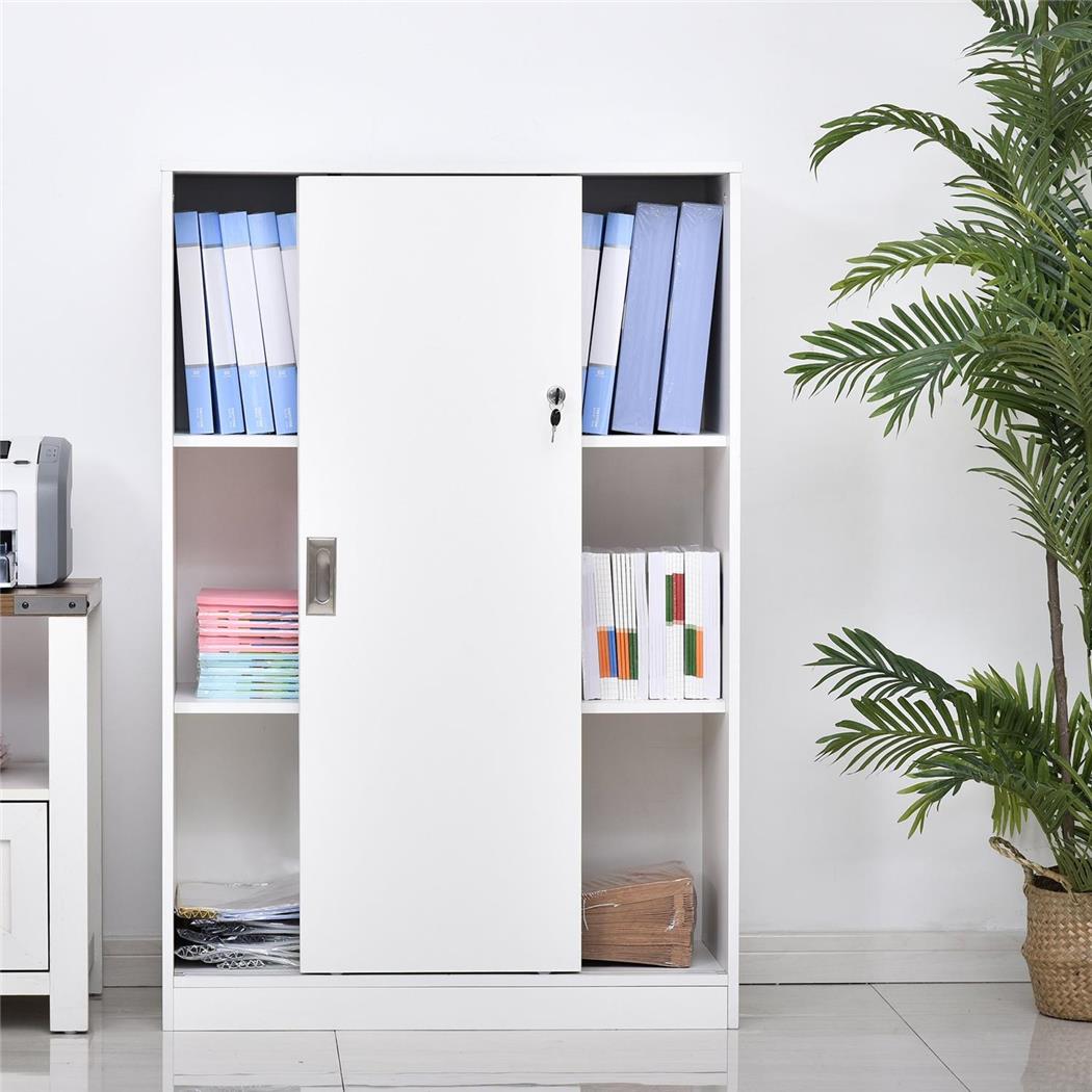 Aktenschrank SERVI, mit abschließbaren Schiebetüren, 80x40x120 cm, Farbe Weiß