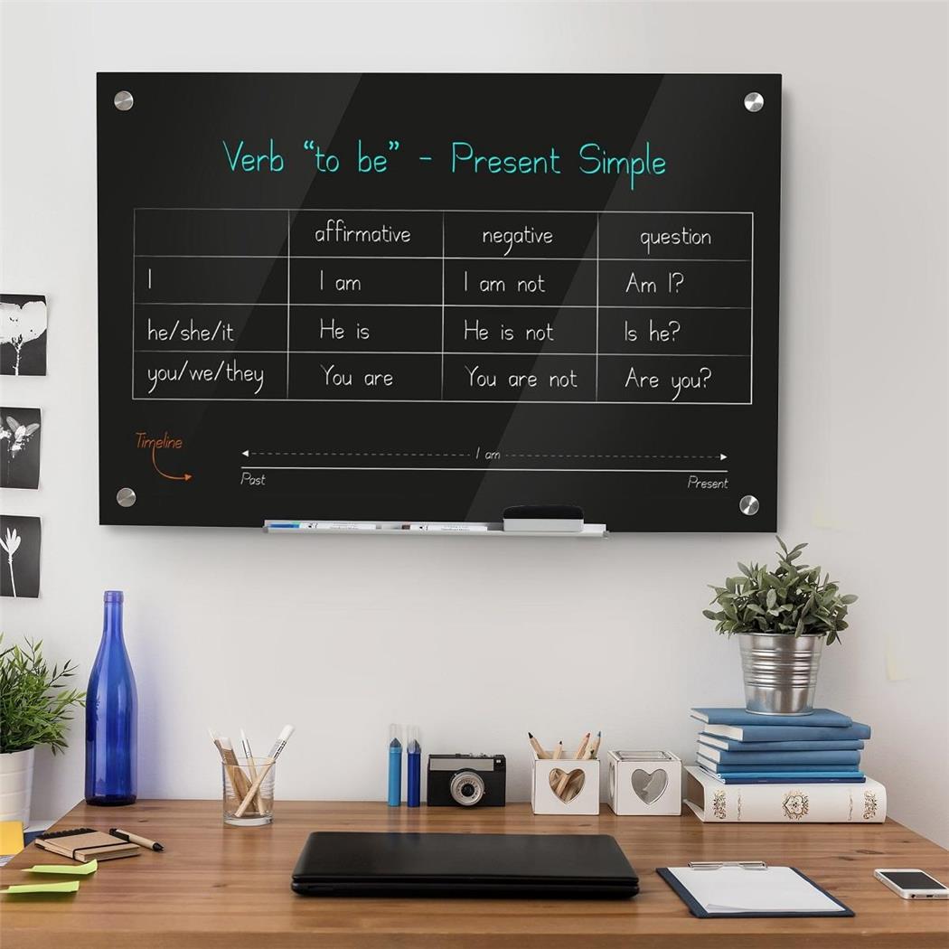 Whiteboard ETNA, Magnettafel aus Glas, 90x60 cm, mit Zubehör, Farbe Schwarz