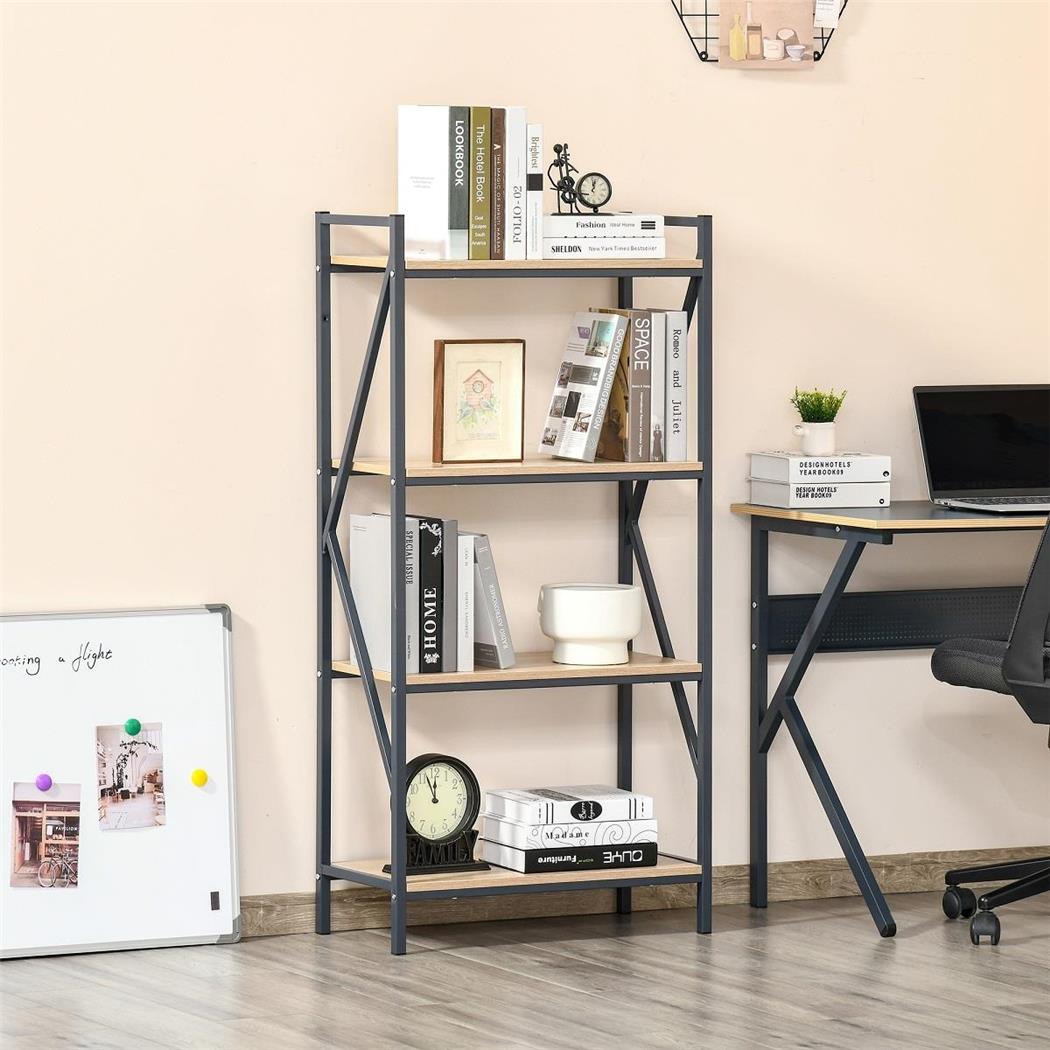 Bücherregal NAOMI, Industrieller Stil 64x30x130 cm, dunkles Metallgestell und Holz, Farbe Eiche