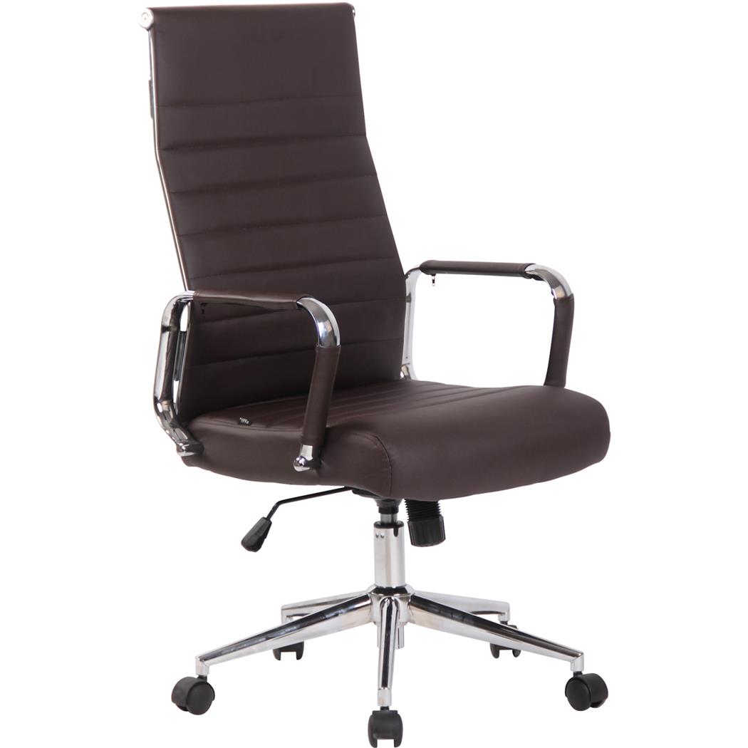 Bürostuhl KOLMU, Metallgestell, elegantes Design in Leder mit Quersteppung, Farbe Dunkelbraun