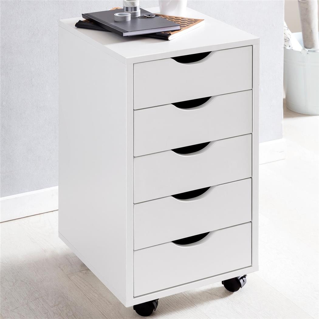 Büroschrank CLOVER Schreibtischcontainer, 5 Schubladen, Abmessungen 33x38x63 cm, Farbe Weiß