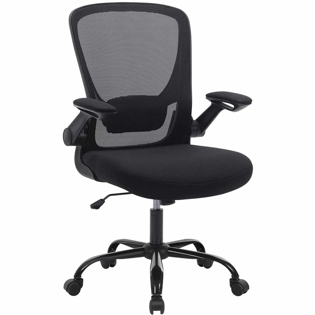 Bürostuhl AVALON, klappbare Armlehnen, Lordosenstütze, atmungsaktiver Netzstoff, Farbe Schwarz