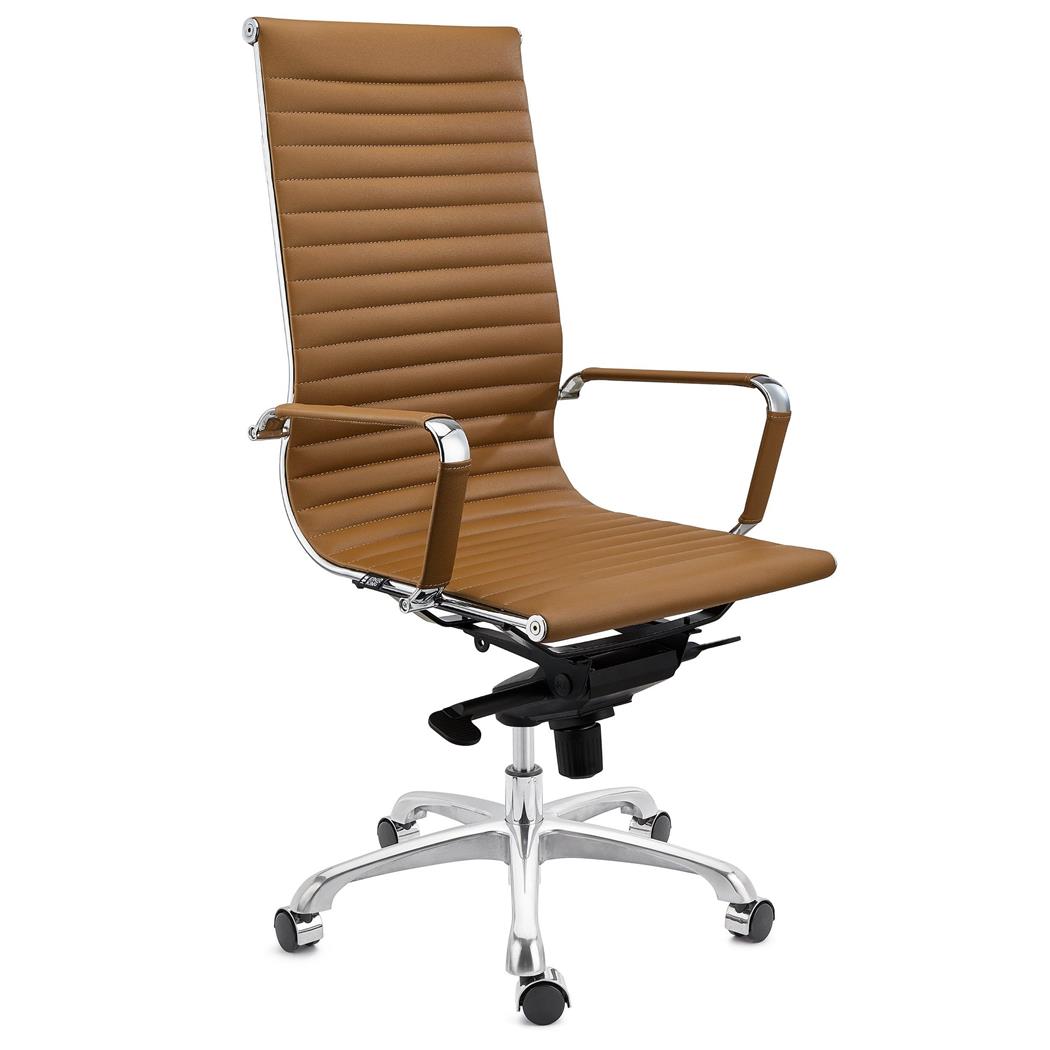 Bürostuhl DORIS, verchromtes Metallgestell, elegante Fertigung in Ökoleder, Farbe Hellbraun