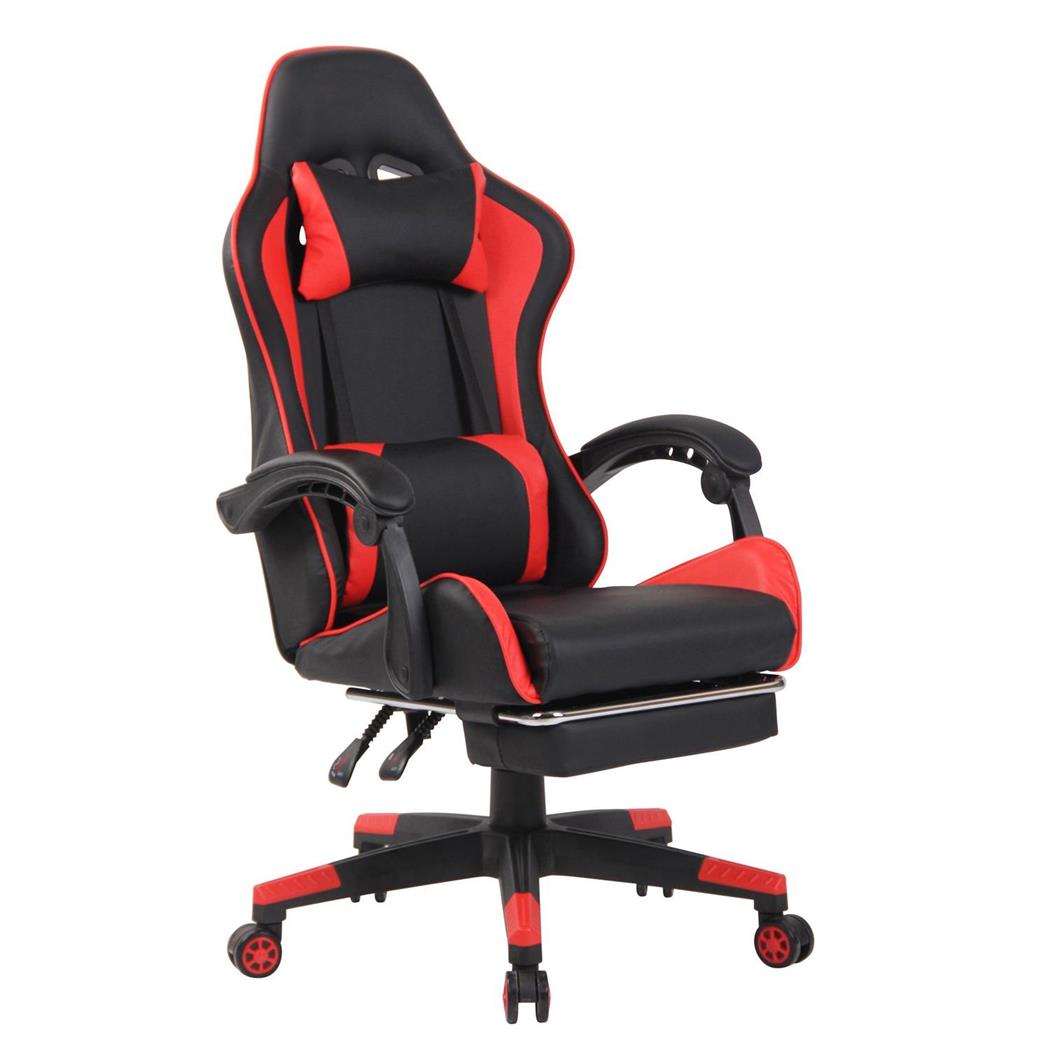 Gaming-Stuhl ATMOS, Nacken- und Lordosenkissen, Fußablage, Kunstleder, Farbe Schwarz/ Rot