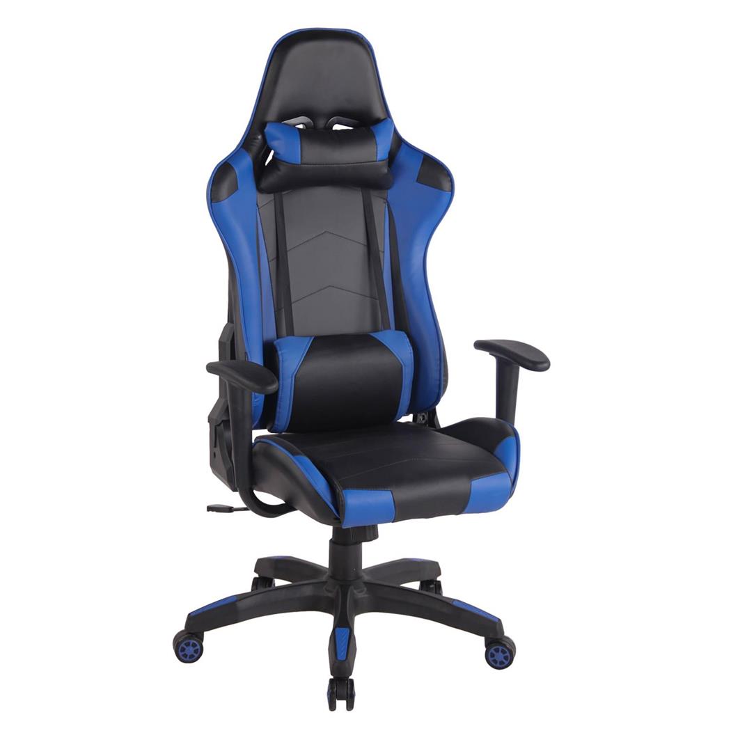 Gaming-Stuhl DARIUS, Nacken- und Lordosenkissen, Kunstleder, Farbe Schwarz/ Blau