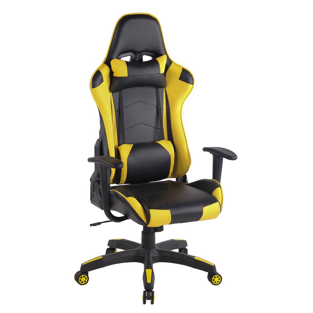 Gaming-Stuhl DARIUS, Nacken- und Lordosenkissen, Kunstleder, Farbe Schwarz/ Gelb