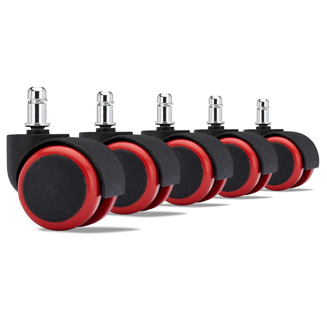 5er-Set Hartbodenrollen 11x50 mm, Gummibeschichtung, Bodenschutz, Farbe Rot