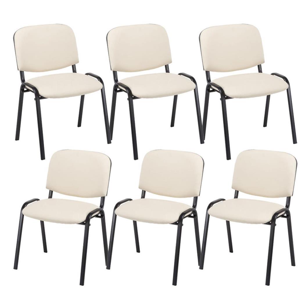 Im 6er-Set: Konferenzstuhl MOBY LEDER, bequem und praktisch, schwarzes Gestell, Farbe Creme
