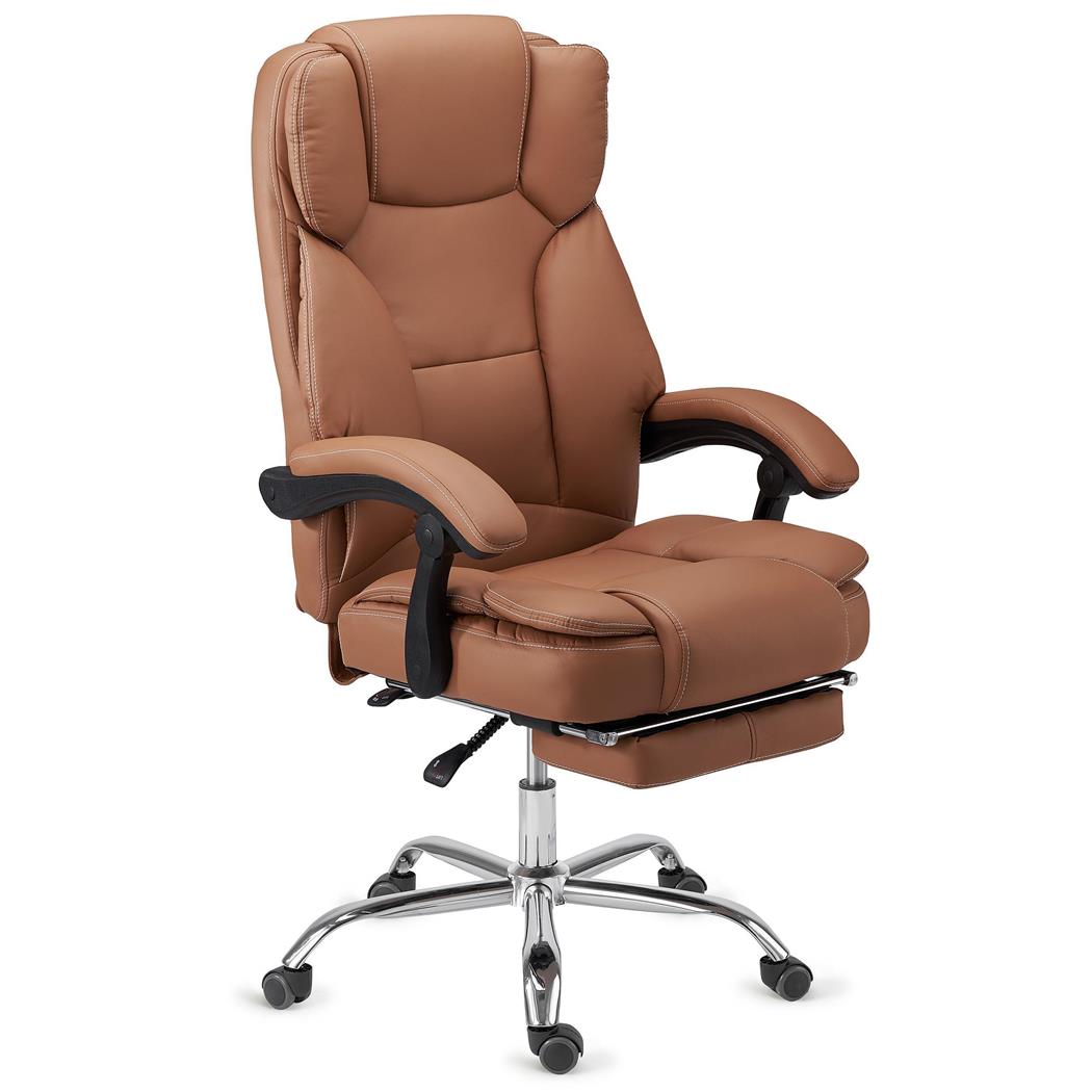 Bürosessel LINCON, sehr bequem und ergonomisch, ausziehbare Fußstütze, hellbraunes Leder
