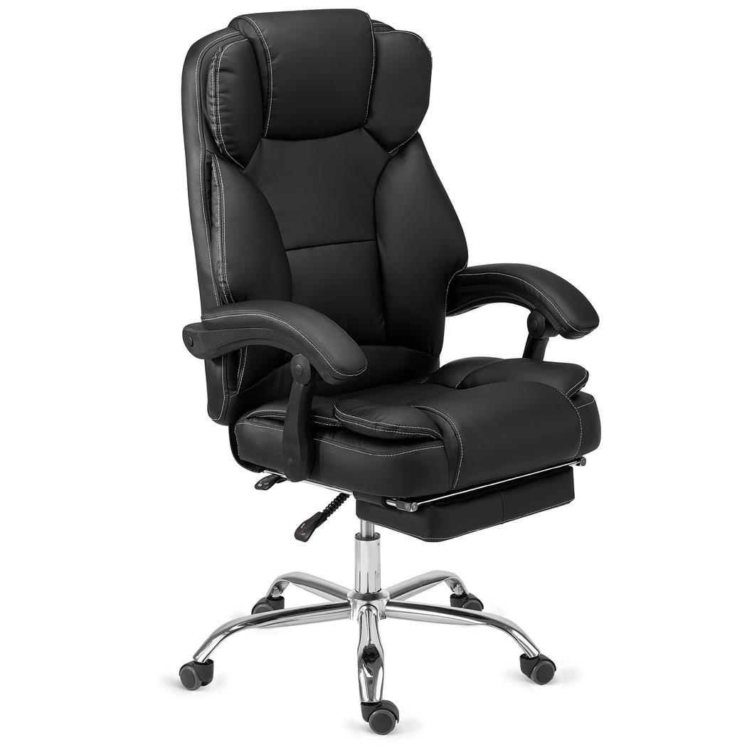 Bürosessel LINCON, sehr bequem und ergonomisch, ausziehbare Fußstütze, schwarzes Leder