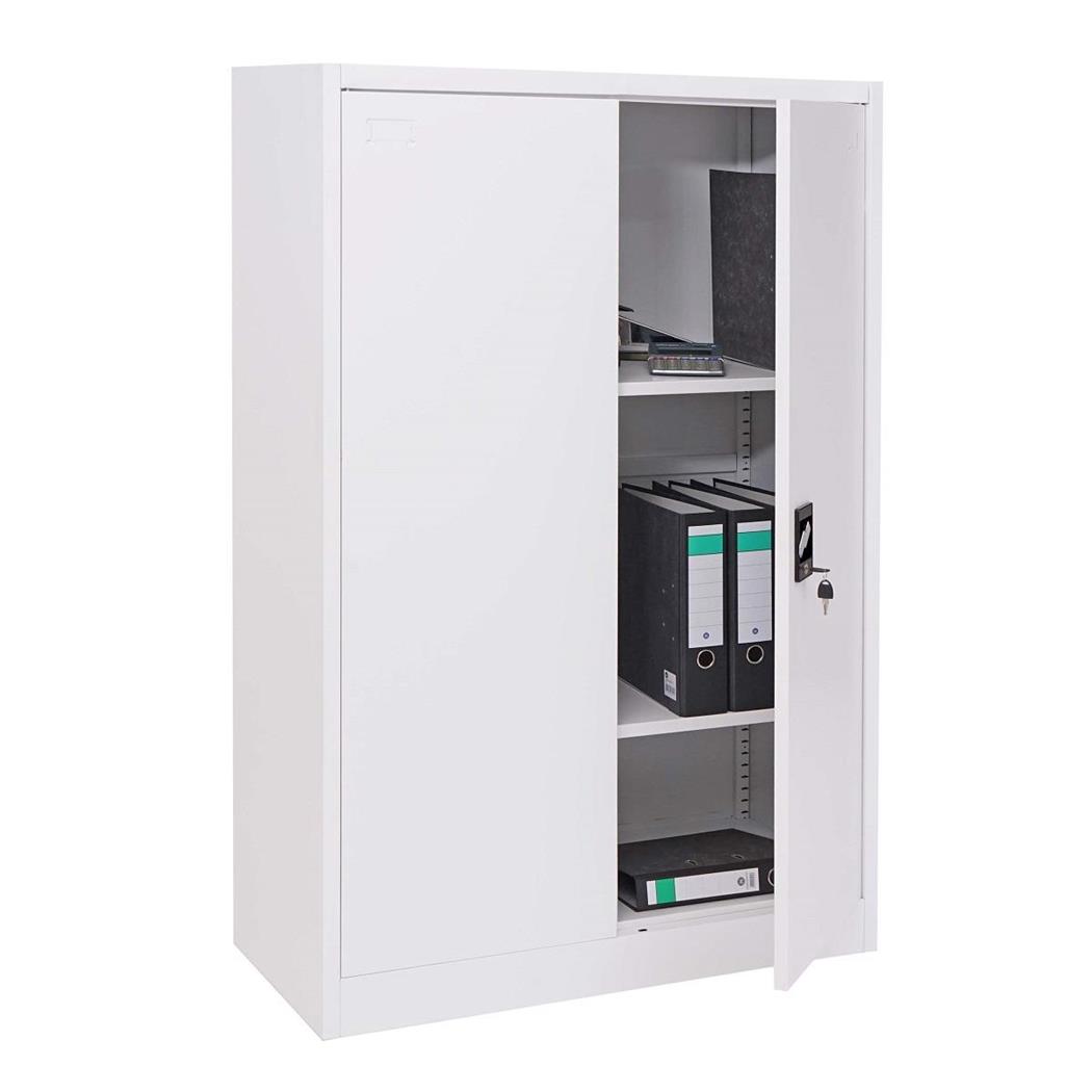 Aktenschrank SASKI, 140x90x40 cm, 2-türig, Stahlschrank, Farbe Weiß