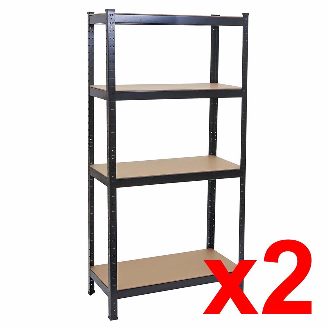 2er Set Büroregal MASHER, Abmessungen 160x80x40 cm,  Metallstruktur mit Holz, 4 Regalböden, Farbe Schwarz