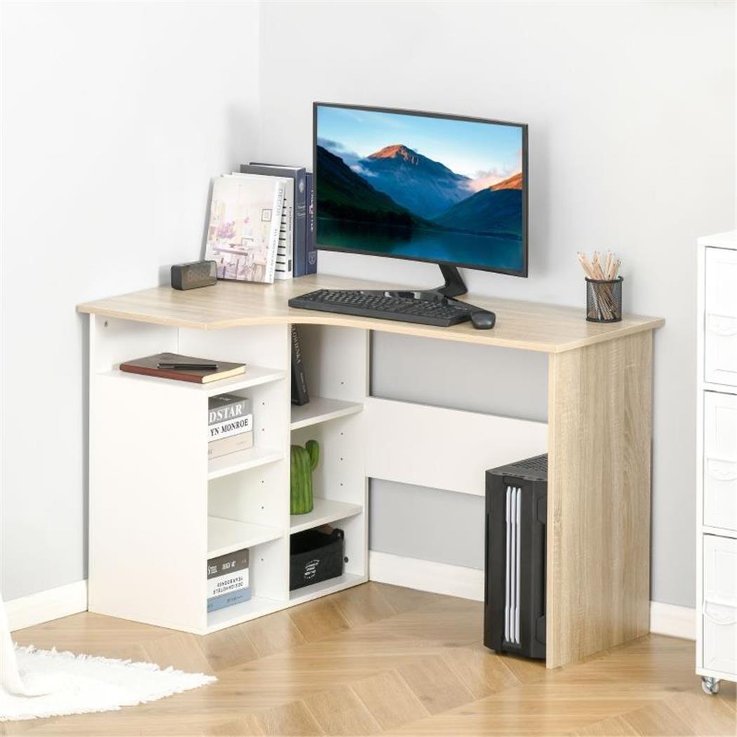 Schreibtisch BOXON, 120x70x75 cm, viele Ablageflächen, Farbe Weiß und Eiche