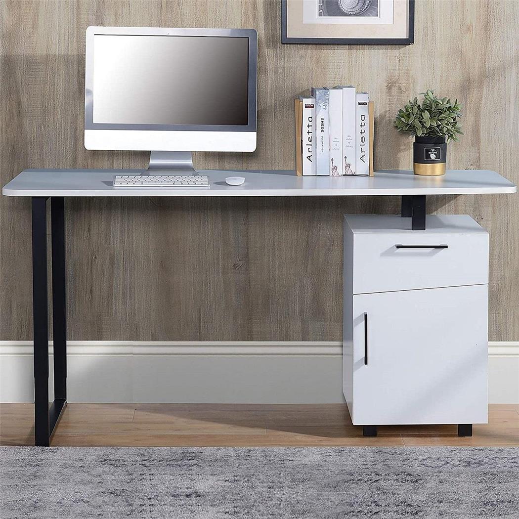 Computertisch MAGNOLIA, Abmessungen 150x60x76 cm, mit Schubladen, aus Metall und Holz, Farbe Weiß