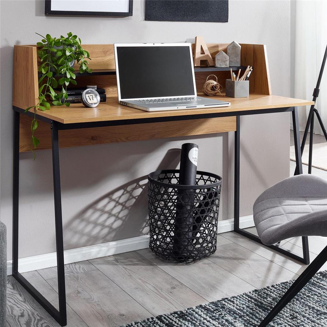 Schreibtisch MARS, Abmessungen 120x61x100 cm, mit Regalboden, Metallgestell mit Holz, Farbe Eiche