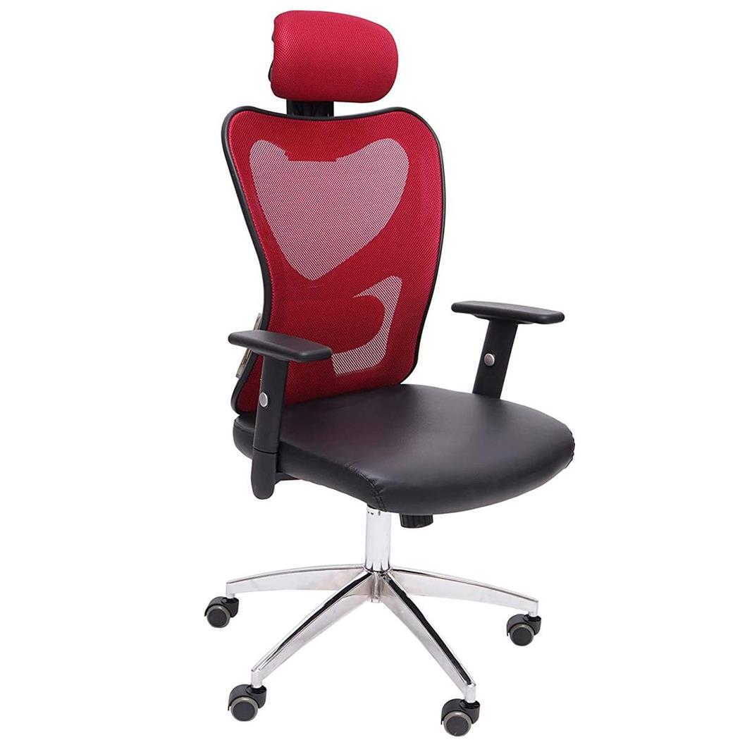 Ergonomischer Bürostuhl ZELIA, für die 8h-Nutzung, gepolsterte Lordosenstütze, Metallgestell, Farbe Rot