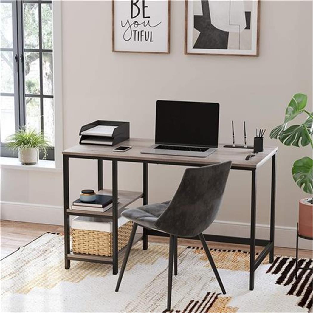 Büroschreibtisch ERGOS, Abmessungen 120x60x75 cm, Industrieller Stil, aus Metall und Holz, Farbe Graubraun
