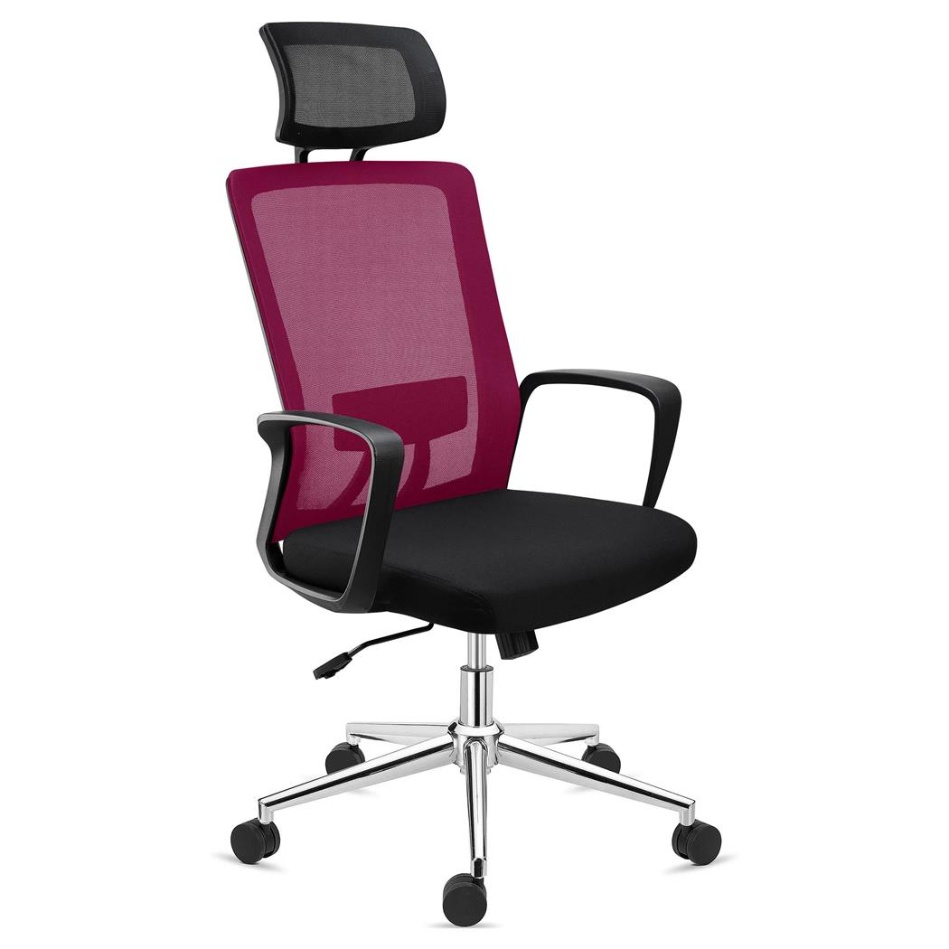 Ergonomischer Bürostuhl ERGOCITY mit Kopfstütze, Lordosenstütze, Wippfunktion, Farbe Burgund