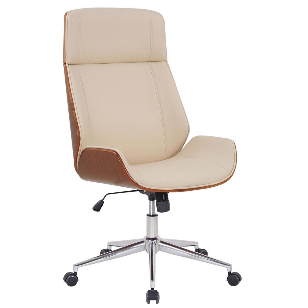 Designerstuhl VAREN, elegantes Design in Nussholz und Kunstleder, Farbe Creme