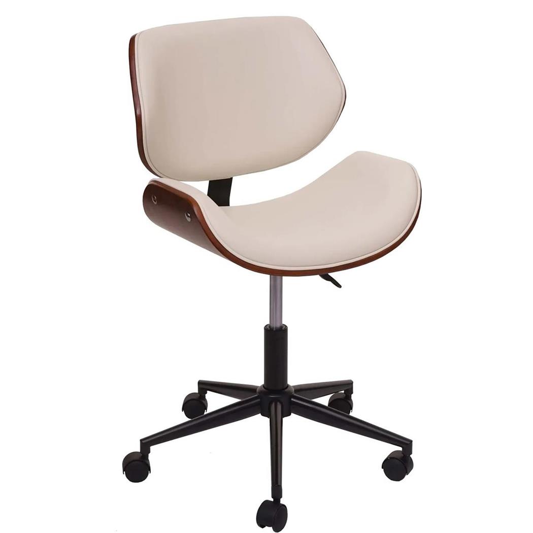 Bürostuhl MILLER, elegantes Design, Holz in Walnuss-Optik mit Kunstleder, Farbe Creme