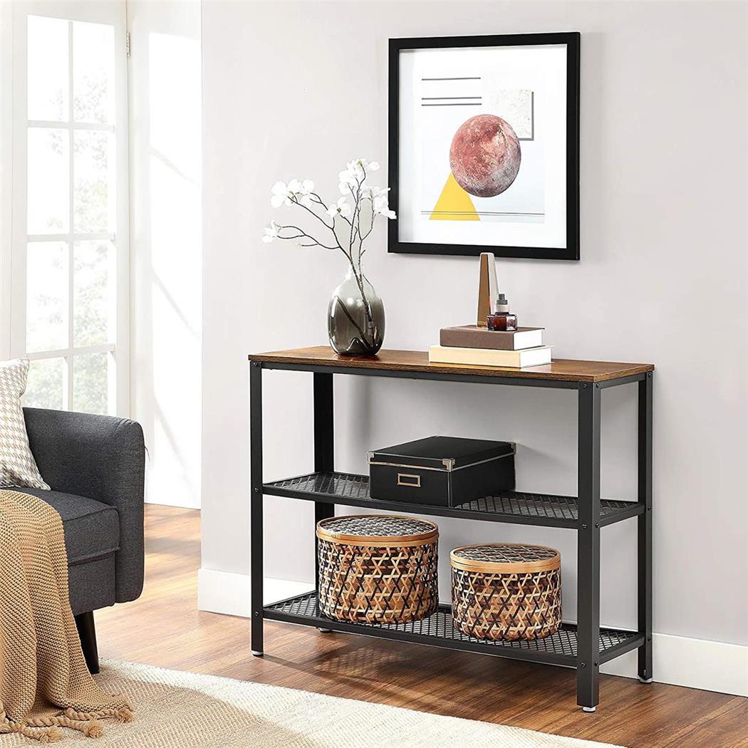 Beistelltisch NALA, Abmessungen 101,5x35x80 cm, industrieller Stil, Holz und Metall, Farbe Braun Rustik